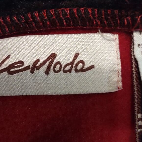 Le Moda Size M Red Fleece Classic Jacket Belted Black Faux Fur Collar, Pockets - Picture 4 of 8